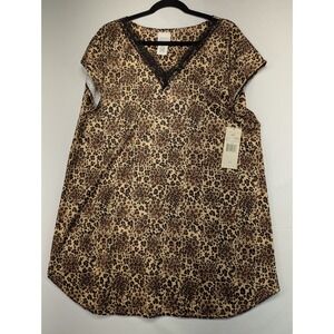 Secret Treasures Women's 1X Animal Print V Neck Short Sleeve‎ Nightgown Dress